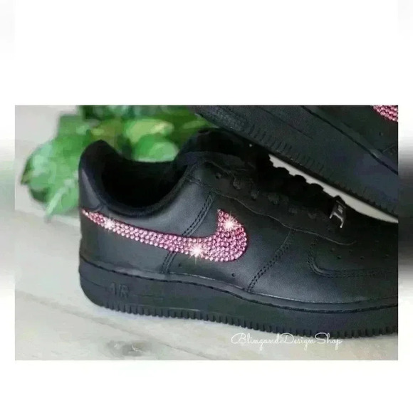 Bling Nike Air Force 1 Low Sneakers Customized with Pink Swarovski Crystals - Picture 4 of 6